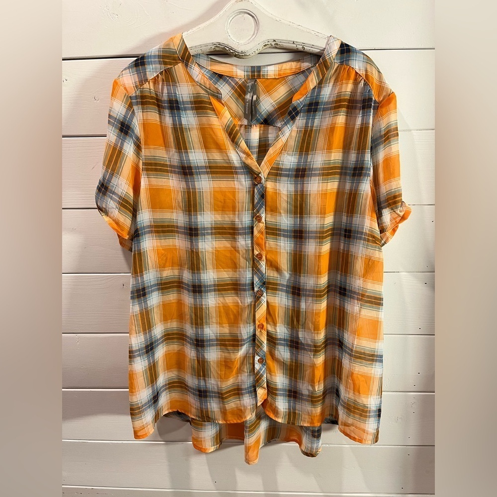 PENNINGTONS – Orange & Blue Plaid Button-Up Blouse – Size 3X - Picture 5 of 11